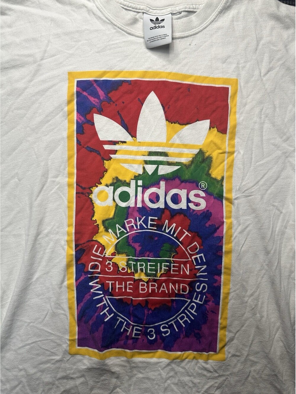 Adidas Originals Tie Dye Splash Graphic T Shirt Mens Large White Trefoil